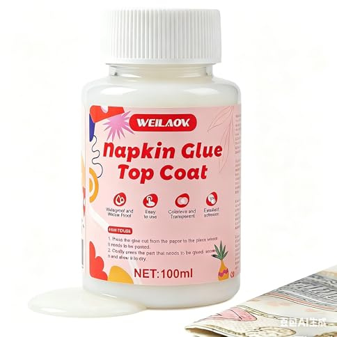 WEILAOK Decoupage Glue, Napkin Glue and Top Coat, Silky Shine Decoupage glue, Transparent after Drying, Suitable for Paper Art Creation, Collage Art, DIY Projects and Other Scenes, 100ML