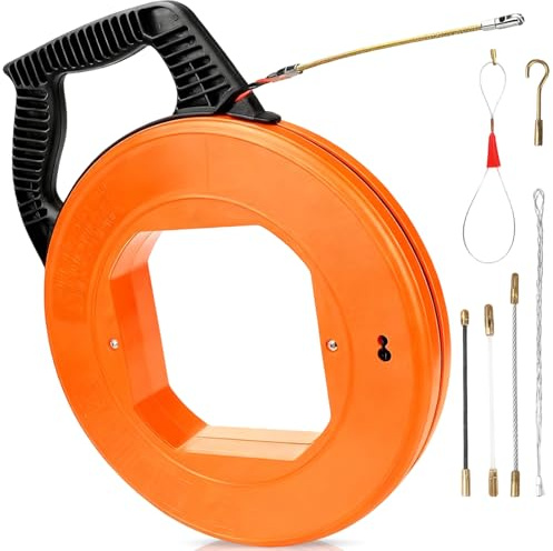 30m 4,5mm Aiguille Electricien avec 6 Ressorts de Guidage, Tire Fils Électrique Flexible pour Câblage Electrique, Passage Câbles, Tirage Câbles et Pose Câbles Dans Conduites Souterraines