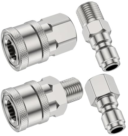 YROHGKPN Juego de 4 piezas de conexión de 1/4 pulgadas, acoplamientos rápidos de acero inoxidable, adaptador de limpiador de alta presión, grifos, adecuado para manguera y tubo, adaptador de pistola