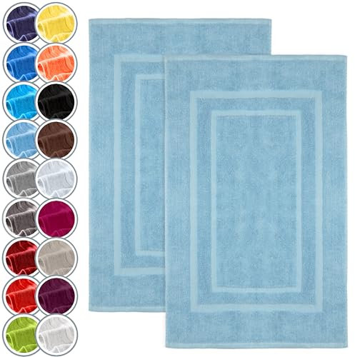 NatureMark 2er Pack Badvorleger | Premium Qualität | 100% Baumwolle | 50 x 80 cm | Duschvorleger Duschmatte Doppelpack | Farbe: Hell blau