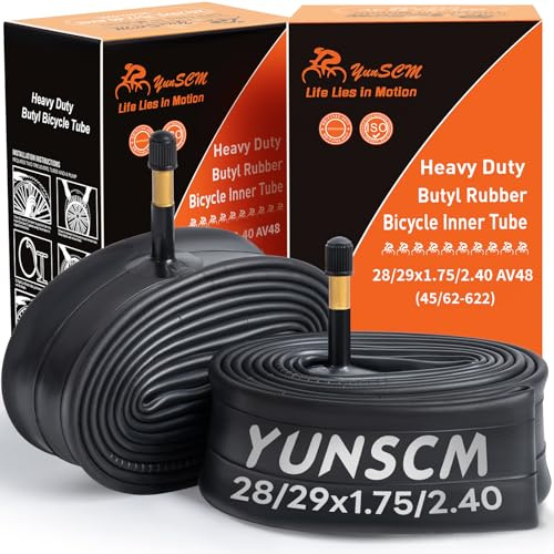 YunSCM 2PCS 28/29 45/62-622 Heavy Duty Bike Tubes 28/29x1.75 28/29x2.10 28/29x2.25 28/29x2.35 28/29x2.40 AV48mm Schrader Valve Compatible with 28/29x1.75/2.10/2.25/2.35/2.40 Road/MTB Bike Tyre Tube