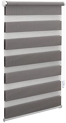 OBdeco Doppelrollo Duo Rollo Klemmfix ohne Bohren B95cm x H220cm(Stoffbreite 91 cm) Grau für Fenster lichtdurchlässig und verdunkelnd