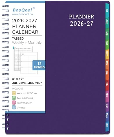 Planner 2026-2027 - Academic Planner from July 2026 - June 2027, 8 x 10, Calendar Planner 2026-2027, Weekly and Monthly Planner Spiral Bound, Flexible Cover, To-Do List, 12 Monthly Tabs