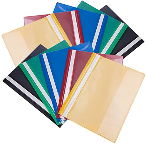 10 Pcs A4 Project Folder Plastic Wallets Presentation Project Folders Report Document Organiser Holder Case Plastic Document Files Transparent Cover Color Two Hole Binding Blip Assorted 5 Colours