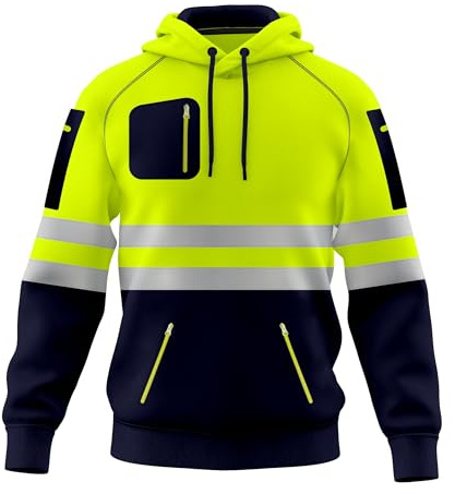 TORO ACTIVA - Sudadera con capucha de alta visibilidad para hombre, reflectante, con cinta reflectante, alta visibilidad, con múltiples bolsillos con cremallera, S-2XL, M
