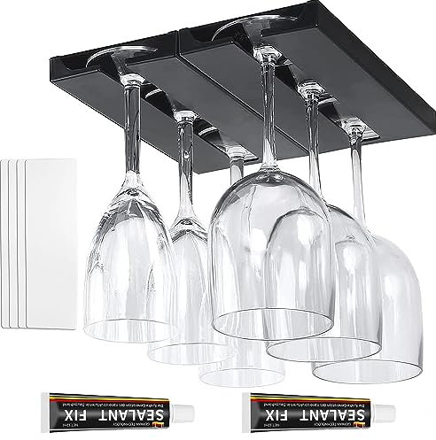 ROLMZJX 2 Pezzi Porta Bicchiere Vino, Porta bicchieri da vino da appendere, Portabicchieri Vino Sotto L'armadio,Nessuna Perforazione Richiesta per cucina, bar, ristorante (Nero