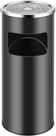 2in1 Edelstahl Standaschenbecher mit Mülleimer, 30 Liter, Entnehmbarer Inneneimer, Stand Aschenbecher für Draussen Außen, Windaschenbecher für Eingangsbereich, Hotel (Schwarz, 30L, 1PC)