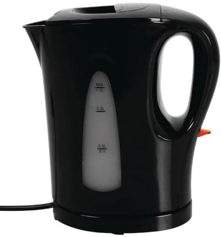 Caterlite 1kW Hotel Room Cordless Electric Kettle 1 Litre, Black, Automatic Cut Off, Overheat Protection, Holiday Let Appliance, CJ886