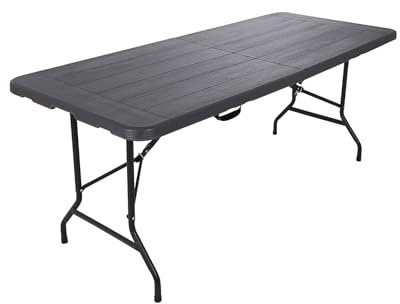 Rebecca Mobili Table de Jardin Pliante, Table de Jardin, Gris Foncé, Plastique Acier, Pliable, pour Camping Fêtes, Charge Maximale 100 kg, 8 Personnes - Dimension HxLxP: 74 x 180 x 75 cm - Art. RE6967
