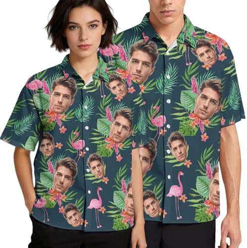 Naispanda Camisa Hawaiana Personalizada Cara Personalizada Camisas Florales Tropicales Hawaianas para Hombre Camisas de Playa Personalizadas Camisas Hawaianas de Manga Corta con Botones