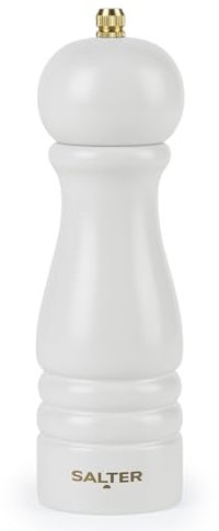 Salter Olea BW120291EU7 Macinapepe - Macinapepe singolo in legno, regolabile, da grossolano a fine, meccanismo in ceramica, macinazione manuale per cristalli di sale e pepe intero, rustico, grigio,