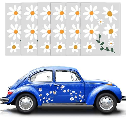 NIYATA 6 Blätter Daisy Blume Auto Dekoration Aufkleber,Blumen Aufkleber Auto,Weiße Daisy Blumen Autoaufkleber Selbstklebende für Auto Wohnzimmer Wanddekorationstapete
