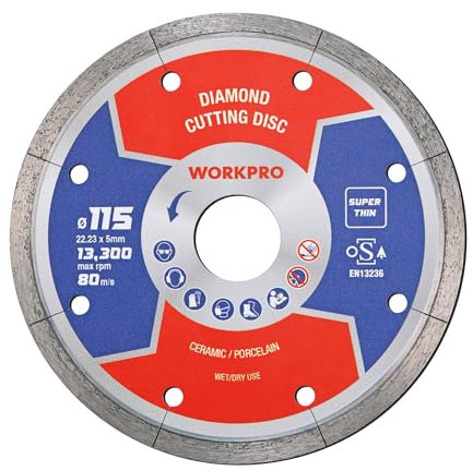 WORKPRO 115mm Super Thin Diamond Cutting Discs, Diamond Saw Blades for Angle Grinder, 115 x 1.2mm Cutting Wheels for ceramic, porcelain, Tiles