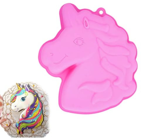 EIROVYA Moules en Silicone Licorne Moulle Silicone Licorne Moules à Gâteaux 3D Moules à Pâtisserie Moule de Cuisson Chocolats Maison Pralines Gaufres Savon Halloween Noël Antiadhésif, Rose, 1 pièce