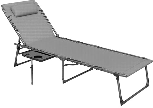 Outsunny Sdraio da Giardino Pieghevole e Reclinabile a 5 Livelli, Lettino Prendisole da Giardino con Tavolino Laterale, Tasca e Maniglie, in Acciaio, PP e Tessuto Oxford, 60x190x31 cm, Grigio