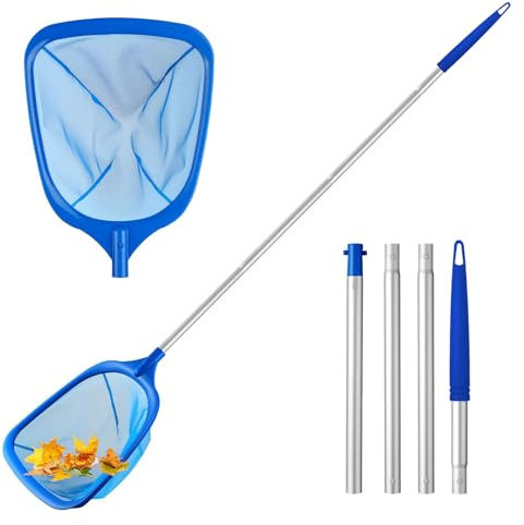 TUXUNQING Poolnetz mit Teleskopstiel, abnehmbarem Stiel, feinmaschigem Netz, Handkescher für Pool, Teich, Schwimmbad – Robustes Schöpfnetz zur effizienten Reinigung (146cm)