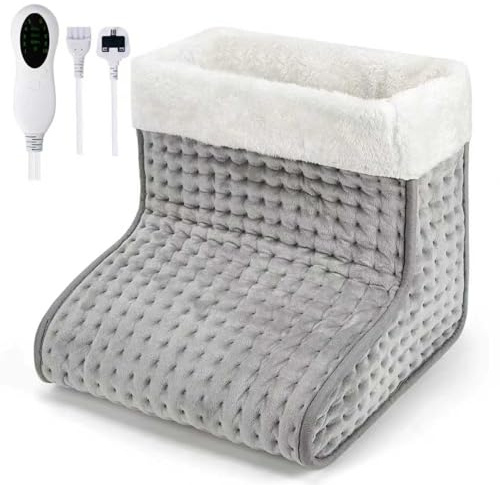 Electric Foot Warmer with Teddy Lining, 9 Temperature Settings and 4 Timers, Fast Heating for Home, Office, Camping, Gray