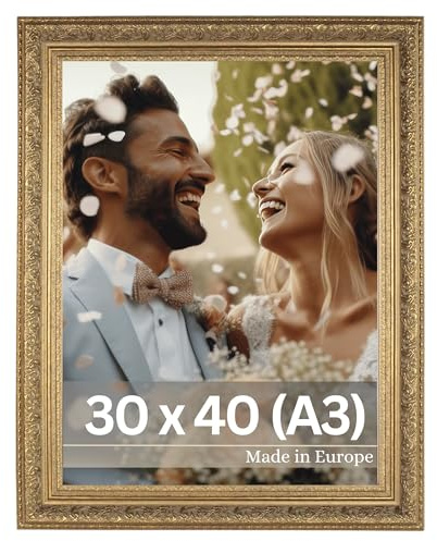 VictoR Bildram Leonardo 30 x 40 cm (A3) brun – antik fotoram med okrossbart akrylglas – vintage bildram A3 barock – tillverkad i Europa