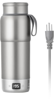 ZING TTI Pure titanium Electric Heated Travel Kettle,17.5 oz,Double-layer vacuum, Portable Electric Kettle, Adjustable Multi-Temperature Settings, 100V-240V Compatible, Grayl Water Bottle.