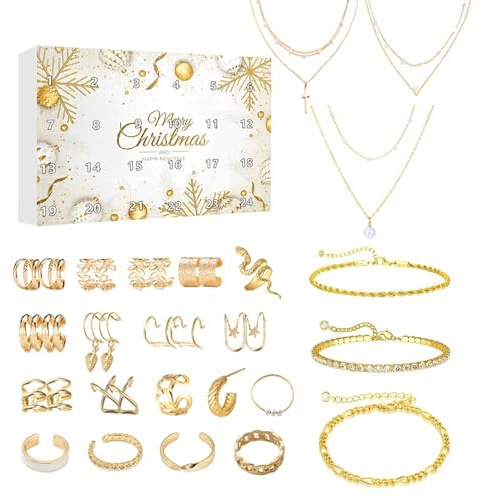 Smycken adventskalender 2025 | Beauty modesmycke flickor julkalender | 24 överraskningar damer smyckeset, julklapp för kvinnor flickor tonåringar