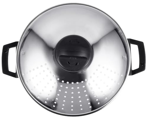 FONDOTIN Casserole Acier Inoxydable avec Passoire Intégrée Légère et Pratique pour Préparation Rapide des Pâtes Au Gaz