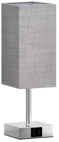PreeOtti Grey Table Lamp, Touch Lamp with 3-Way Dimmable Touch Control, Silver Base(Bulb Included)