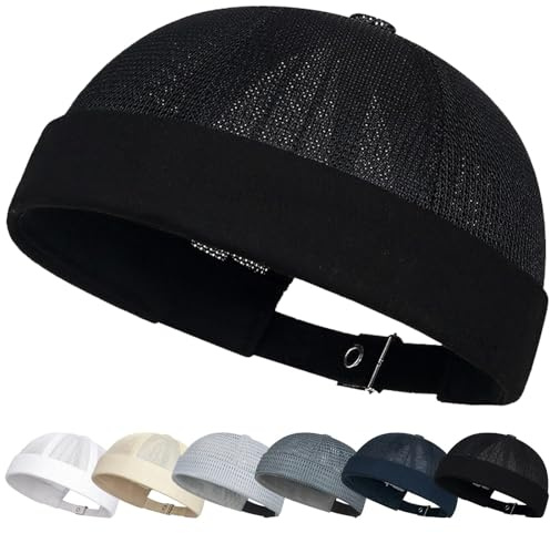 Bonnet Docker Été Casquette sans Visière Maille Bonnet Dockers Homme Réglable Casquette de Marin Roulé Cuff Retro Beanie Hat Homme
