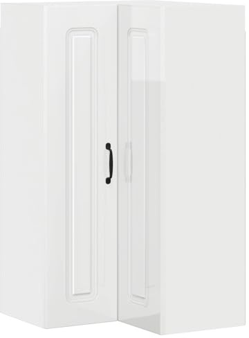 QJBSAVVA Kalmar - Armadio angolare da cucina sospeso, bianco lucido, con 2 ante e 3 ripiani, moderno mobile da cucina in legno per riporre oggetti, 57 x 57 x 100 cm