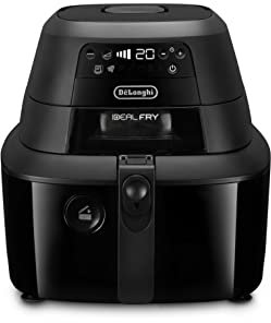 De'Longhi FH2184.BK IDEALFRY Luftfritteuse, Kapazität 1,25 kg, digitales Bedienfeld, 5 voreingestellte Programme, Bullauge, SHS Double-System, leichtes Braten, abnehmbare Wanne 3,9 l, Schwarz