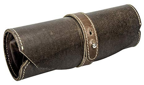 ONLINE Stifterolle Leder I Stiftemappe aus Echtleder I Vintage Lederetui I Federmäppchen für Schule, Uni, Büro I Schlampermäppchen braun mit Reißverschluss I Geschenkidee Mama, Papa, Erwachsene