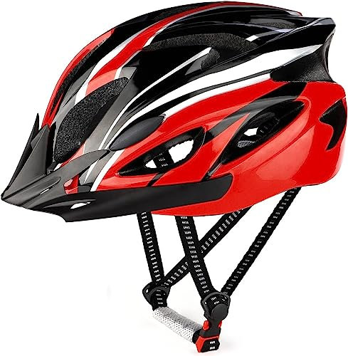 RaMokey Fahrradhelm für Erwachsene Herren Damen, EPS-Körper + PC-Schale, MTB Mountainbike Helm mit Abnehmbarem Visier und Polsterung, Verstellbar Radhelm 58-61cm (Rot)