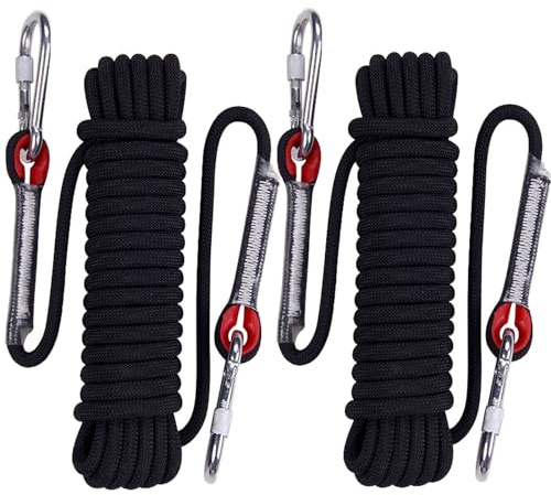 YAYODS 2 cuerdas de escalada multiusos, 10 m x 10 mm, cuerda de escalada de rapel de seguridad con mosquetones, cuerda de escalada al aire libre para pesca magnética, senderismo, hamaca, espeleología