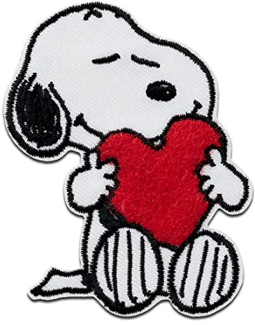Mono Quick Peanuts Snoopy coeur - Ecusson Thermocollant Patches Appliques, Taille: 7,5 x 5,5 cm