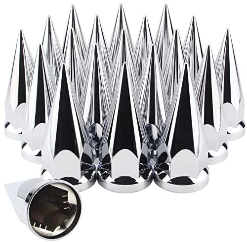 GREPSPUD 33mm x 4 3/4 Chromed Spike Lug Nuts Covers Push On, Truck Chrome ABS Plastic Pointed Spiked Push-on Lug Nut Cover for Semi Trucks, Pack of 20