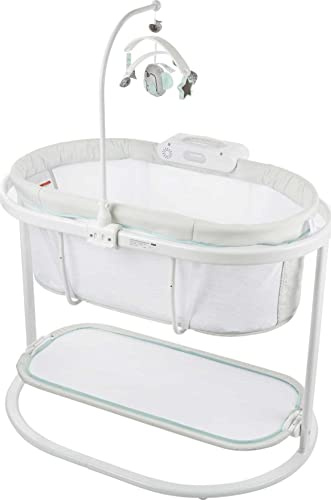 Fisher-Price Baby Bedside Sleeper Soothing Motions Bassinet with Lights Music Vibrations & Toy Mobile for Newborns 0+ Months, Sweet Snugamonkey