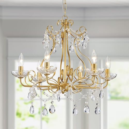 WUZUPS Vela de Cristal Colgante Lámpara de Techo Flushmount Moderno Accesorio de Iluminación para Dormitorio Pasillo Bar Cocina Baño, H 55 x W 57, Oro, E14 Base