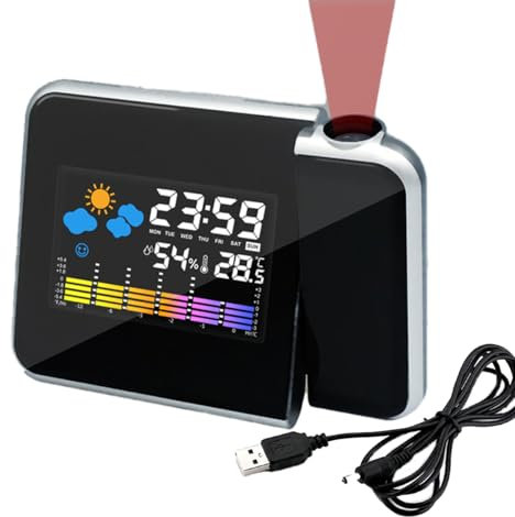 SANON Projection Alarm Clock, Bedroom Projector Clock, Digital Clock Projector on Ceiling Wall, LCD Display Date Time Temperature Humidity, for Home Office Bedroom (Black)