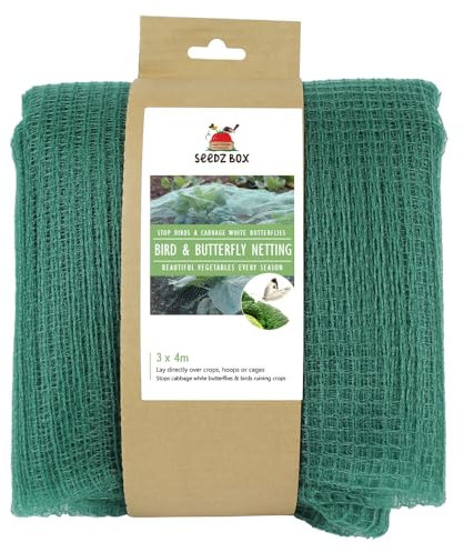 Butterfly Bird Garden Netting For Vegetables - 3m x 4m - 12 Sq M - Mesh Size 5-7mm - Protects Brassica Cabbages From White Butterflies - Net Protects Ponds From Leaves - Seedzbox
