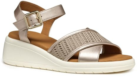 Geox D MELICONIA G, Sandalo con Zeppa Donna, Champagne/Skin, 38 EU
