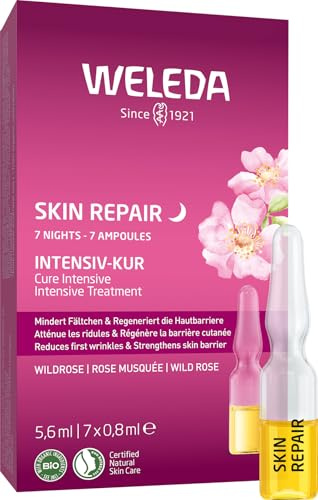 WELEDA Bio Skin Repair Intensiv Cure Rosa Selvatica – Cosmetico naturale invecchiamento cura del viso per 7 giorni rigenera la barriera cutanea per una pelle visibilmente più liscia (vegana, 7 x 0,8