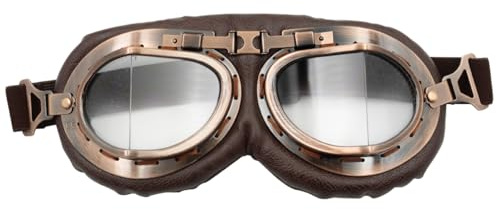 Ieron Lunettes de Moto, Lunettes de vol d'aviateur Vintage Steampunk pour Hommes et Femmes, Costume de Cosplay Style Pilote rétro (Verres Transparents)