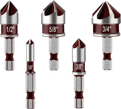 KEWAYO Lot de 5 forets fraiseurs pour métal, fraises coniques 82°, fraises et ébavureurs pour métal, bois, fraiseurs à bois