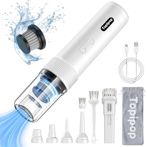 Topipop Handstaubsauger - 21000Pa 5-in-1 Kabellos Akku Staubsauger, Stark Saugkraft & Wiederaufladbarer Handsauger, Mini Autostaubsauger mit LED-Licht für Auto, Haus, Büro, Tierhaare, Car