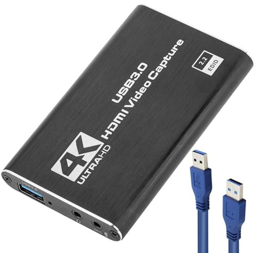 Carte de capture vidéo audio USB 4K 1080p portable hdmi externe, jeu capture card USB 3.0 boucle enregistrement à 60FPS/2K 30FPS et streaming en direct jeux pour PS5/PS4/Xbox/Steam Deck