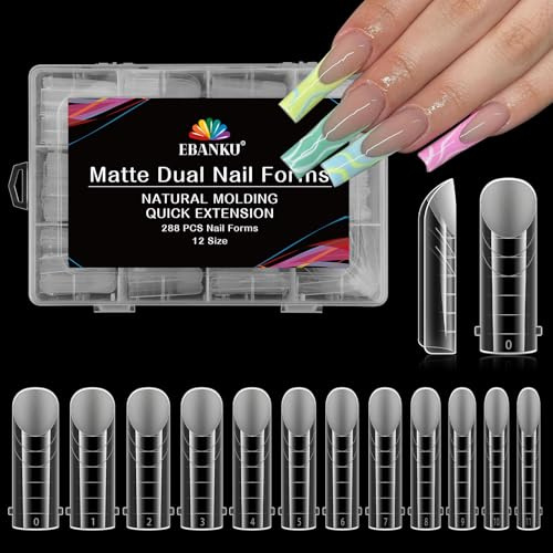 EBANKU 288PCS Clear Matte Full Cover Dual Nail Forms System Acrylic Nail Mold Nail Extension Tips Nail Art Manicure Tools