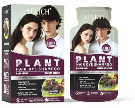 SEVICH Plant-Based Hair Dye Shampoo Sachets for women & men - with Mulberry Extract | 10 Pre-Measured Packets | Ammonia-Free Gray Coverage | 5-in-1 Color & Care (30ml/Sachet) Dark Brown
