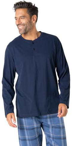 Eminence - Pyjama Long Homme Flanelle- Jersey 100% Coton Haut et Flanelle Bas – T-Shirt Col T, Manches Longues + Pantalon - Label Oeko-TEX® Standard 100
