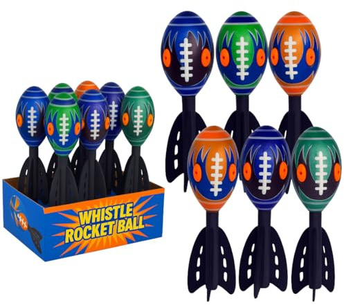 LND Gifts Rocket Ball Set Of 4 Throwing Beach Toys With Whistling Sound And Long Range Throw, Rocket Toy Kids Garden Games And Outdoor Games, Assorted Colours, 4 Supplied 27cm Long