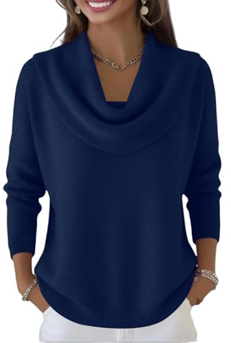 Women's Chunky Knitted Jumper with Cowl Neck and Batwing Sleeves, Soft Turtleneck Pullover Sweater with Pockets, Long Sleeve Casual Winter Warm Knitwear Ladies V Neck Jumpers UK