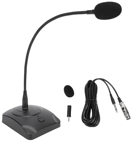 Oreilet Desktop Gooseneck Wired Microphone, Corded Voice Condenser Microphone, One Touch Table Mounted Podium Mic with Stand, Noise Reduction for Video Conferences Streaming